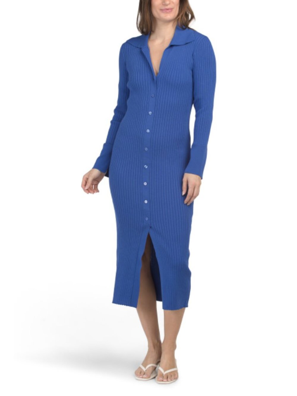 JULIA JORDAN Button Down Ribbed Knit Midi Dress
